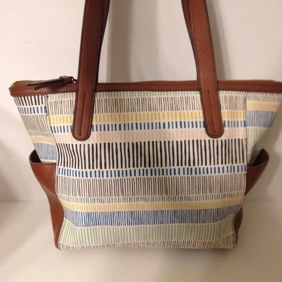 Fossil coated canvas and leather zippered tote - Picture 2 of 7